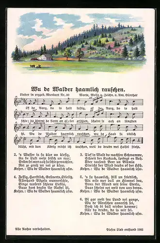 Lied-AK Anton Günther Nr. 30: Wu de Walder haamlich rauschen