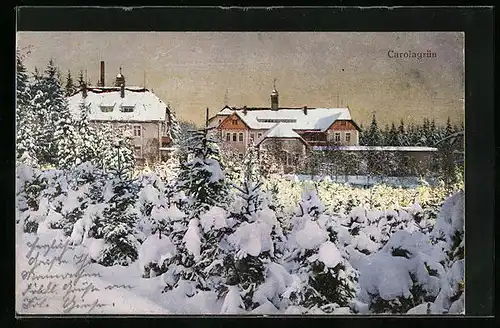 AK Carolagrün, Ortspartie im Winter