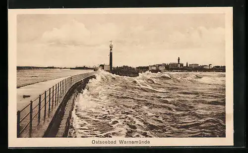 AK Warnemünde, Wellengang der Ostsee