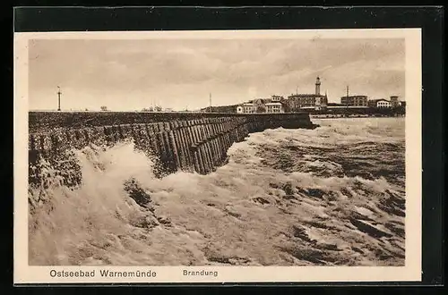 AK Warnemünde, Brandung mit Wellengang