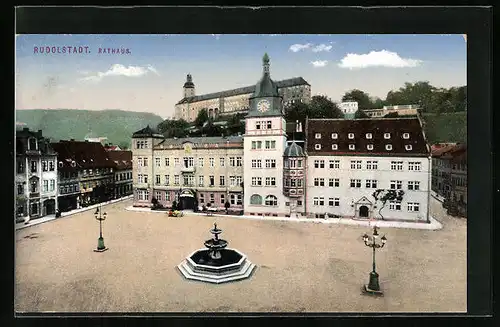 AK Rudolstadt, Rathaus mit Vorplatz