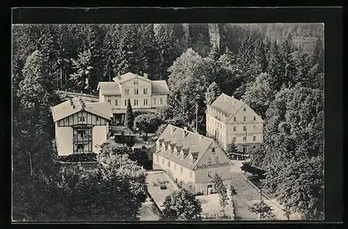 AK Bad Schweizermühle /Sächs. Schweiz, Fliegeraufnahme vom Gasthof und Gasthaus Wiedermeier-Haus