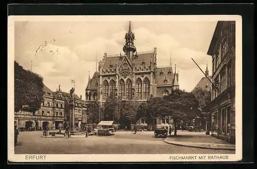 AK Erfurt, Fischmarkt mit Rathaus