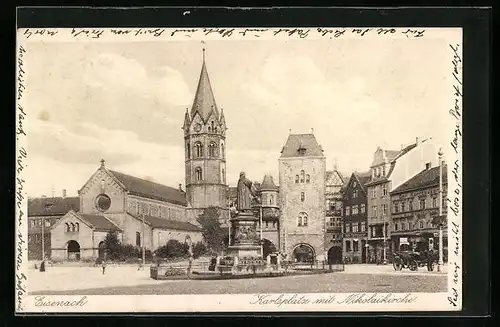 AK Eisenach, Karlsplatz mit Nikolaikirche