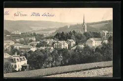 AK Bad Elster, Panorama mit Kirchturm