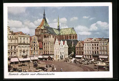 AK Rostock, Markt mit Marienkirche