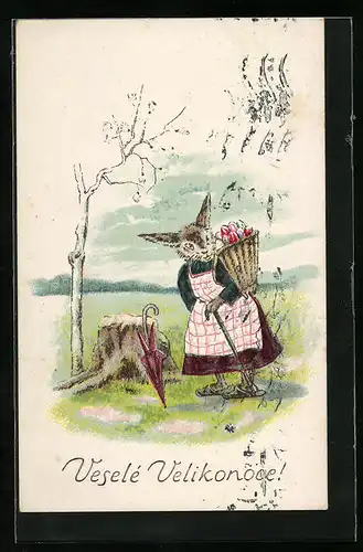 Lithographie Ostergruss, Veselé Velikonoce!, Osterhase