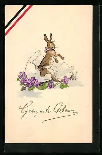 Künstler-AK Ostergruss, Osterhase entschlüpft dem Ei