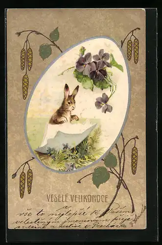 Präge-AK Ostergruss, Veselé Velikonoce, Osterhase