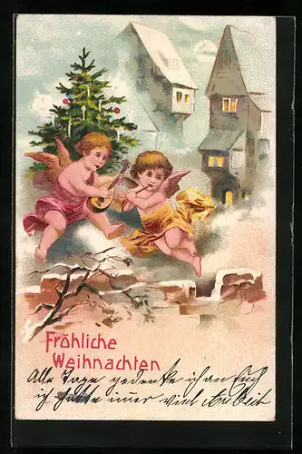 Künstler-AK Weihnachtsgruss, Musizierende Weihnachtsengel