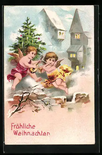 AK Weihnachtsgruss, Musizierende Weihnachtsengel