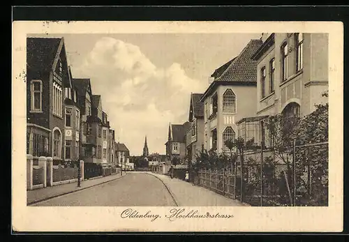 AK Oldenburg, Hochhauserstrasse und Frau mit Kindern