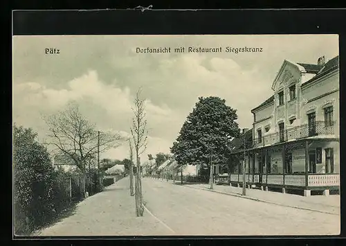 AK Pätz, Strassenpartie mit Restaurant Siegeskranz