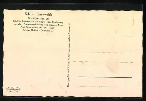 AK Neuruppin, Schloss Binenwalde, Pension Fester