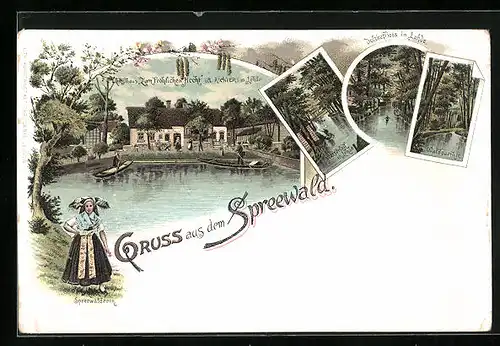 Lithographie Lehde, Gasthaus zum fröhlichen Hecht, Dolzkefliess, Wasserfall