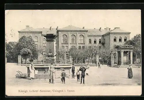 AK Usingen i. Taunus, Königl. Lehrer-Seminar mit Denkmal