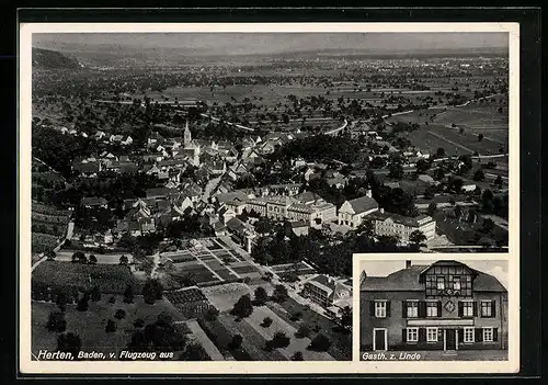 AK Herten /Baden, Gasthaus zur Linde, Fliegeraufnahme