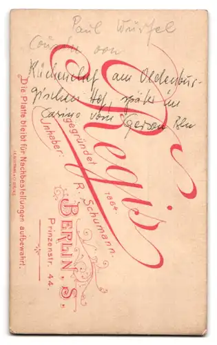 Fotografie Photographie Regis, Berlin, Prinzenstrasse 44, Paul Würfel im Sonntagsstaat
