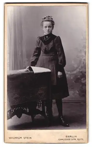 Fotografie Wilhelm Stein, Berlin, Chausseestr. 70-71, Junge Dame im Kleid mit einem Heft