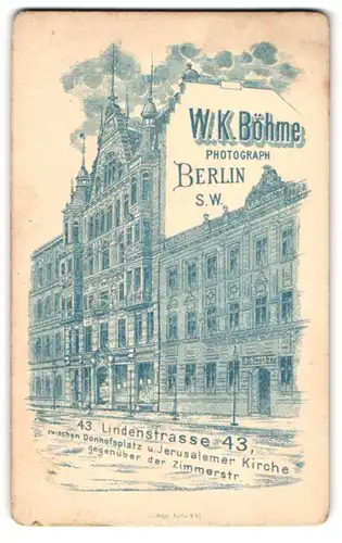 Fotografie W, K. Böhme, Berlin, Lindenstr. 43, Ansicht Berlin, Hausfasade mit Werbung für das Atelier des Fotografen