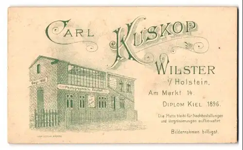 Fotografie Carl Kuskop, Wilster i. Hol., Am Markt 14, Ansicht Wilster i. Hol., Gebäudeansicht des Ateliers