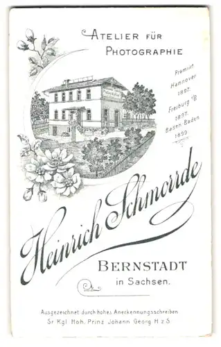 Fotografie Heinrich Schmorrde, Bernstadt i. Sa., Ansicht Bernstadt i. Sa., Ateliersgebäude mit Gartenansicht