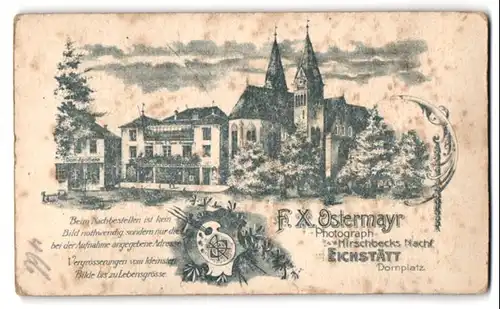 Fotografie F. X. Ostermayr, Eichstätt, Ansicht Eichstätt, Fotografisches Atelier neben der Kirche