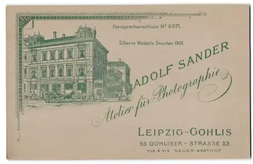 Fotografie Adolf Sander, Leipzig, Gohliserstr. 53, Ansicht Leipzig, Fasade des Ateliersgebäudes