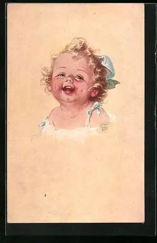 AK Lachendes Kleinkind mit Schleife im Haar