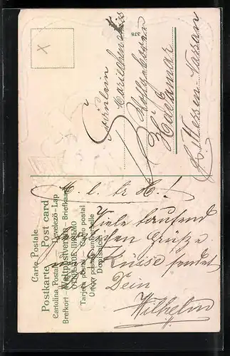 Präge-AK Kinder mit Blumen und Brief