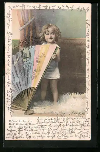 AK Mädchen mit grossem Fächer