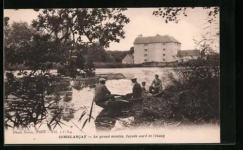 AK Semblancay, Le grand moulin, Facade nord et l`étang