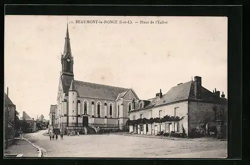 AK Beaumont-la-Ronce, Place de l`Église