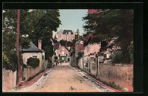 AK Preuilly-sur-Claise, Parite de l`Avenue de la Gare et le Château du Lion