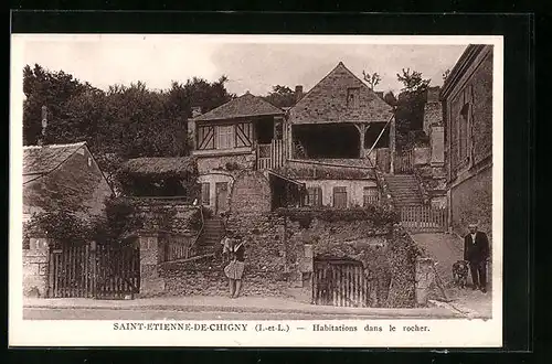 AK Saint-Étienne-de-Chigny, habitations dans le rocher