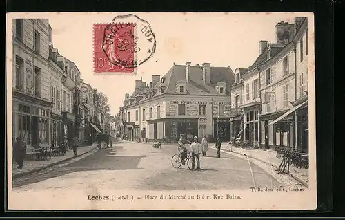 AK Loches, Place du Marché au Blé et Rue Balzac