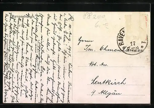 AK Ravensburg, Ortsansicht mit Kirchen