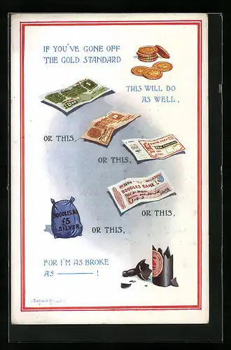 Künstler-AK Donald McGill: If you`ve gone off the gold standard...