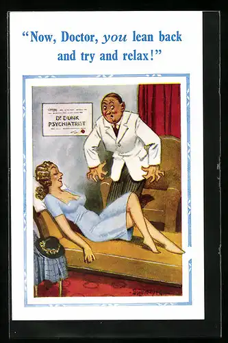 Künstler-AK Donald McGill: Doctor, you lean back and try and relax!