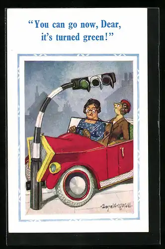 Künstler-AK Donald McGill: You can go now, Dear, it`s turned green!