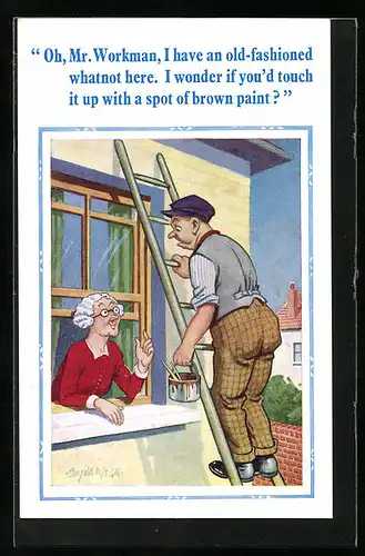 Künstler-AK Donald McGill: I Have an old-fashioned whatnot here.