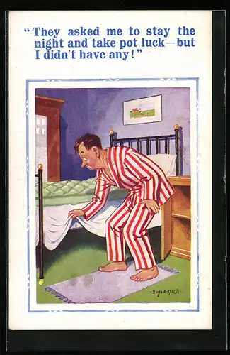 Künstler-AK Donald McGill: They asked me to stay the night...