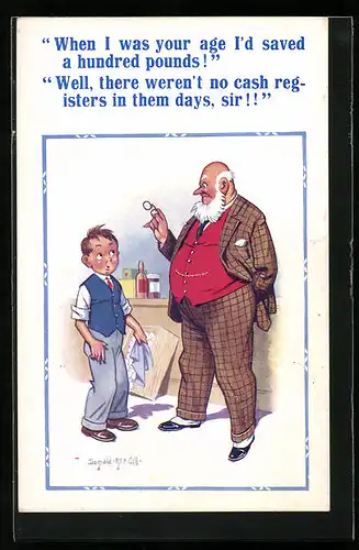 Künstler-AK Donald McGill: When I was your age...