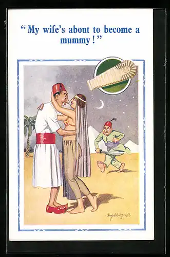 Künstler-AK Donald McGill: My wif`es about to become a mummy!