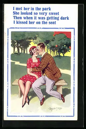 Künstler-AK Donald McGill: I kissed her on the seat