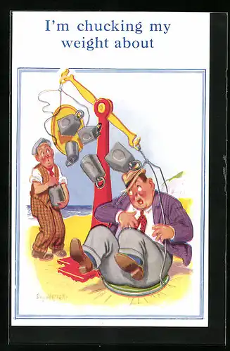 Künstler-AK Donald McGill: I`m chucking my weight about