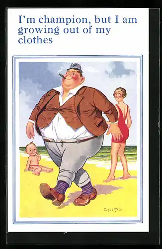 Künstler-AK Donald McGill: I`m champion,...