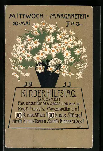 AK Bremen, Margareten-Tag 1911, Vase voller Blumen