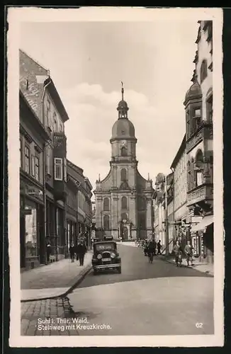 AK Suhl i. Thür. Wald, Steinweg-Strasse mit Kreuzkirche