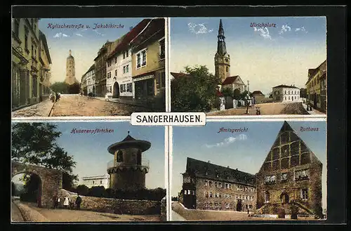 AK Sangerhausen, Kylischestrasse und Jakobikirche, Husarenpförtchen, Ulrichplatz